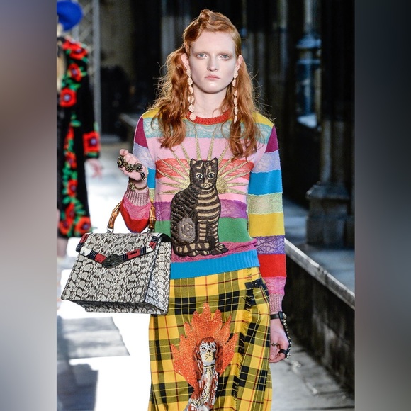 Gucci Runway Cat Appliqué Panelled Lace and Wool Sweater 124g12 - Picture 4 of 4